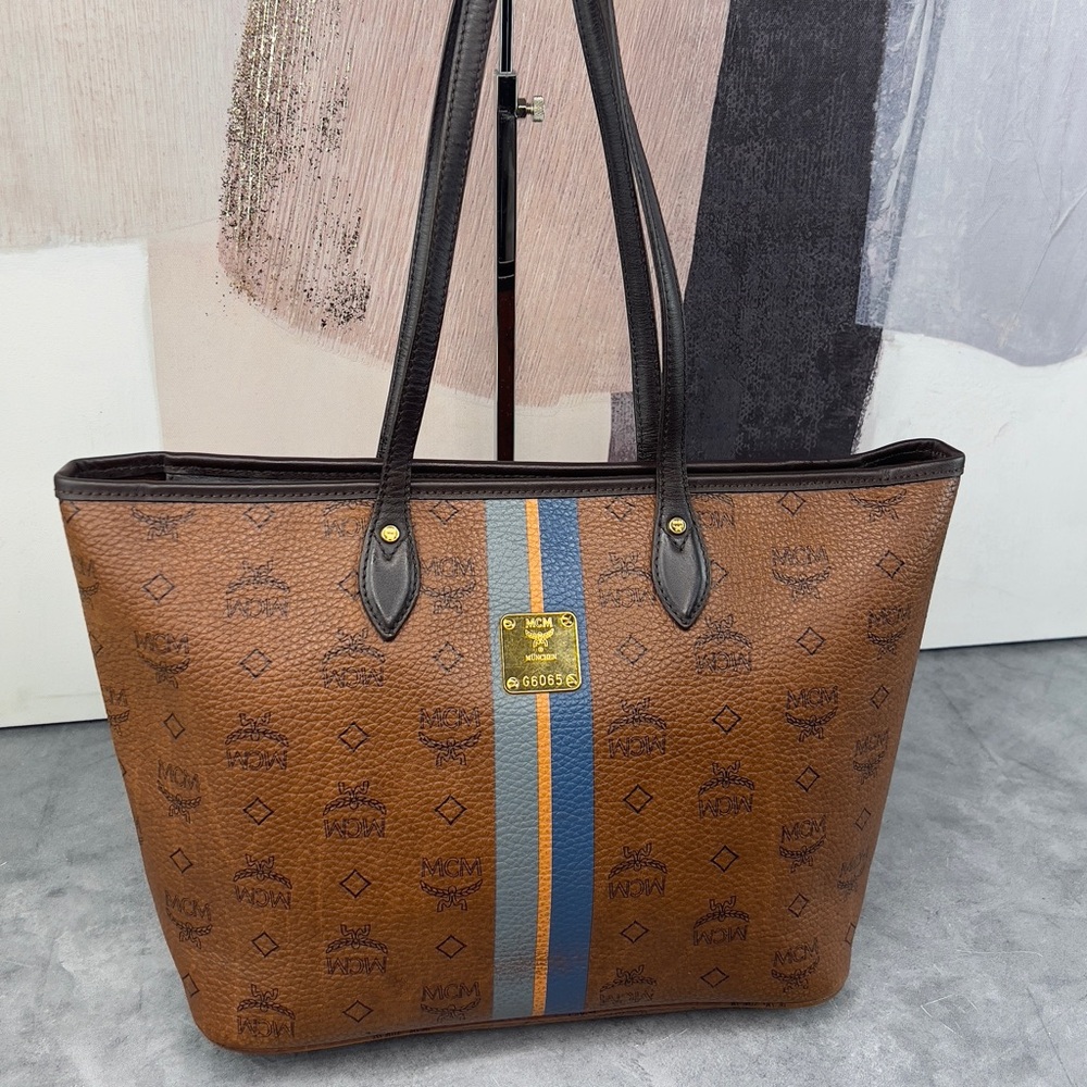 🌵MCM Brown Tote Bag with Blue Stripe Medium🌵